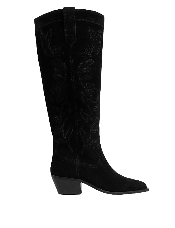 Suede Western Block Heel Knee High Boots