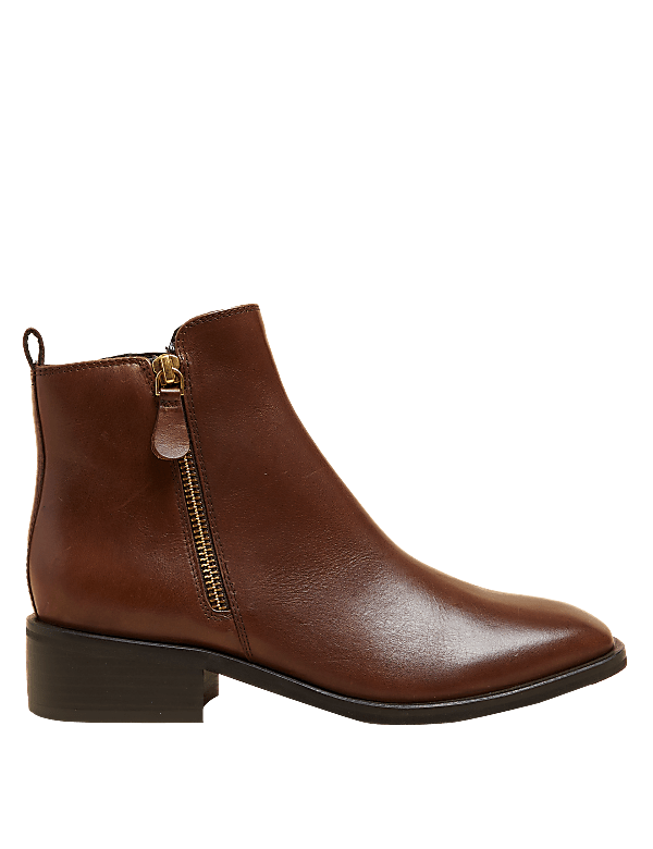 Leather Block Heel Square Toe Ankle Boots