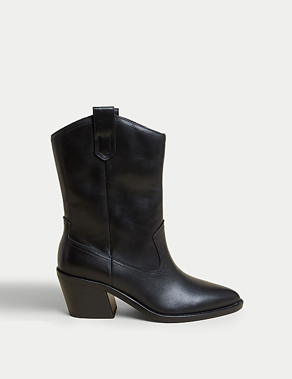 Leather Cow Boy Block Heel Ankle Boots BLACK Boots M S GR