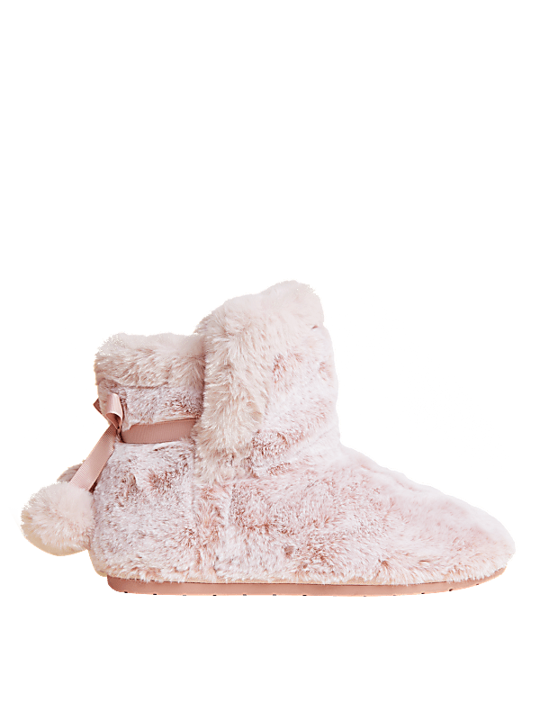 Faux Fur Pom Pom Slipper Boots