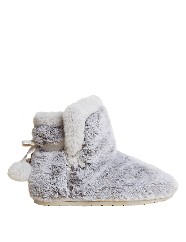 Faux Fur Pom Pom Slipper Boots