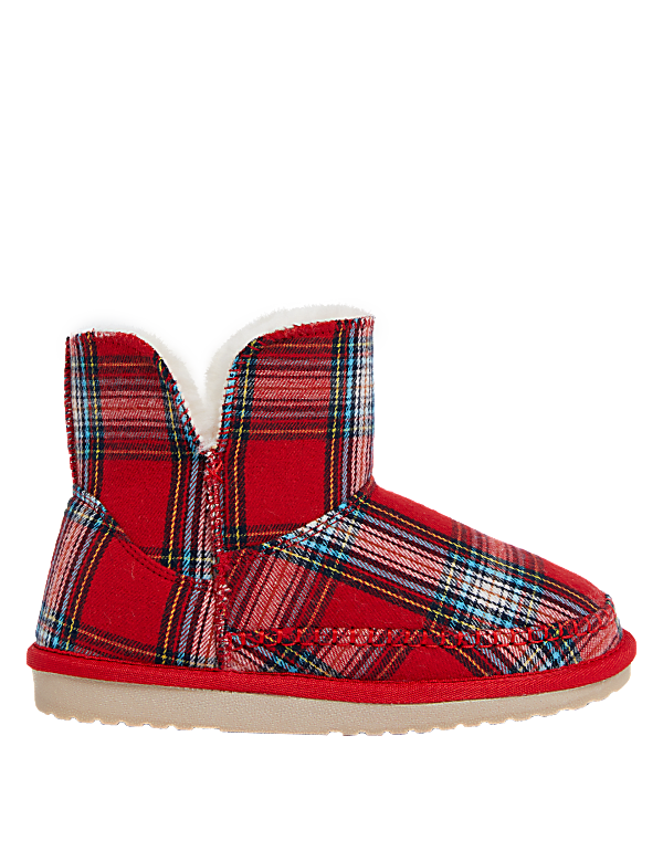 Checked Faux Fur Lined Slipper Boots