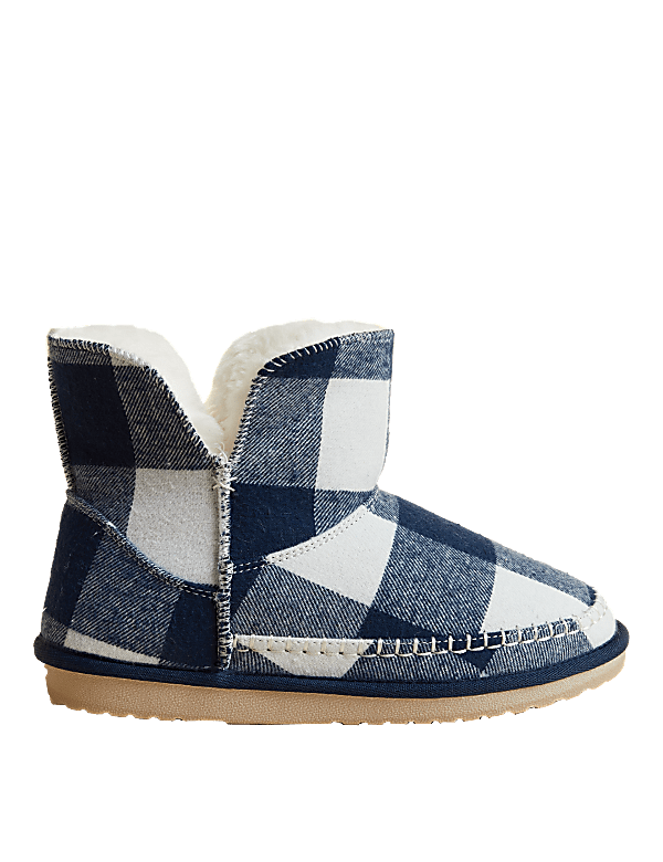 Checked Faux Fur Lined Slipper Boots