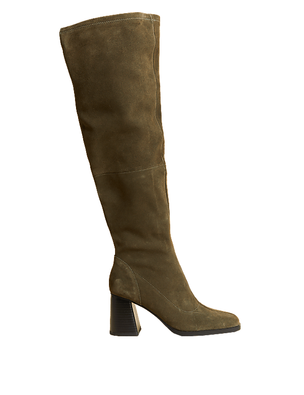 Suede Block Heel Over the Knee Boots