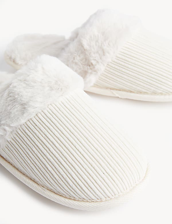 Cord Faux Fur Lined Mule Slippers - IL