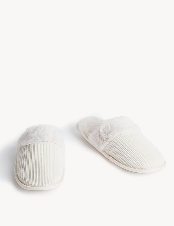 Cord Faux Fur Lined Mule Slippers - IL