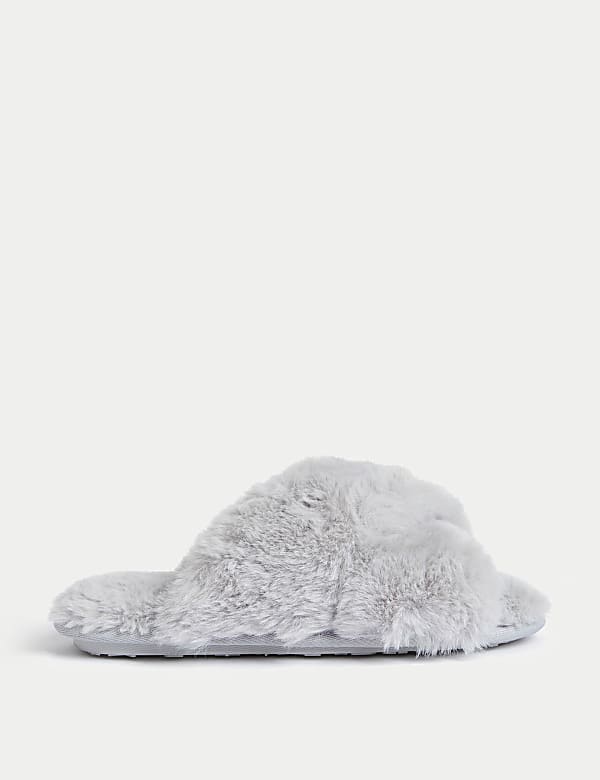Faux Fur Crossover Slider Slippers - MX