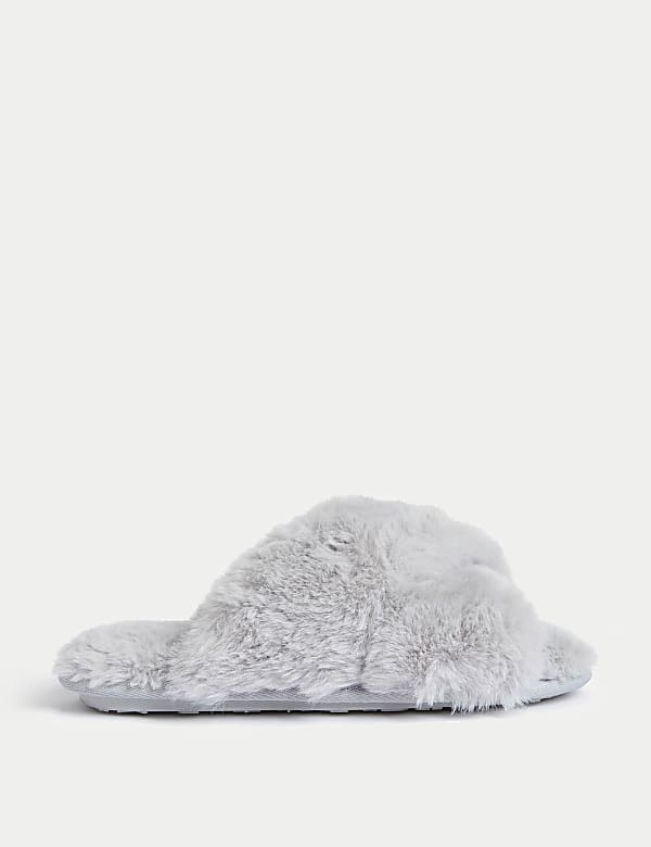 Faux Fur Crossover Slider Slippers - KG