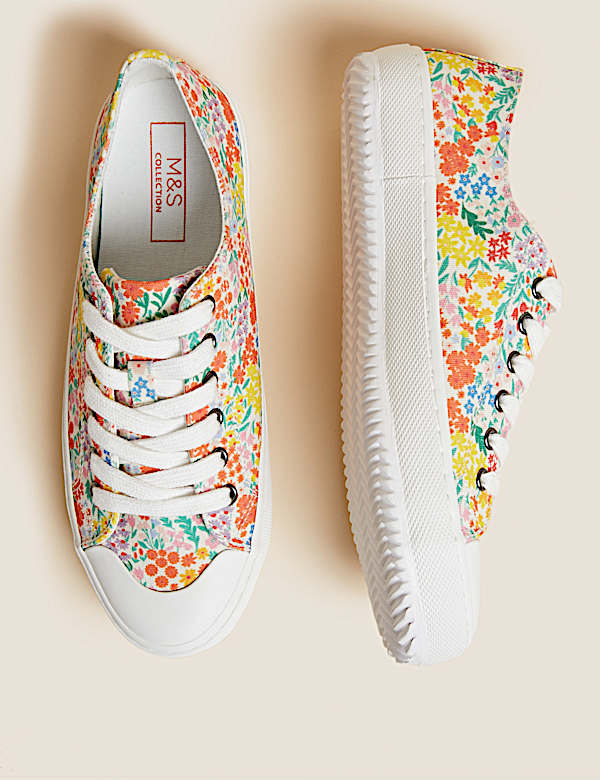 Canvas Lace Up Printed Trainers