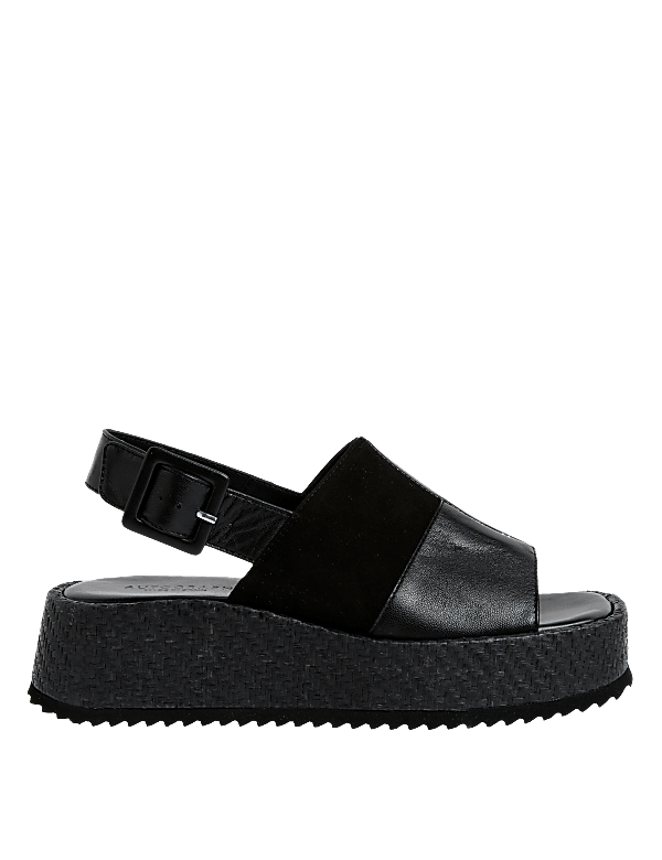Leather Buckle Flatform Sandals