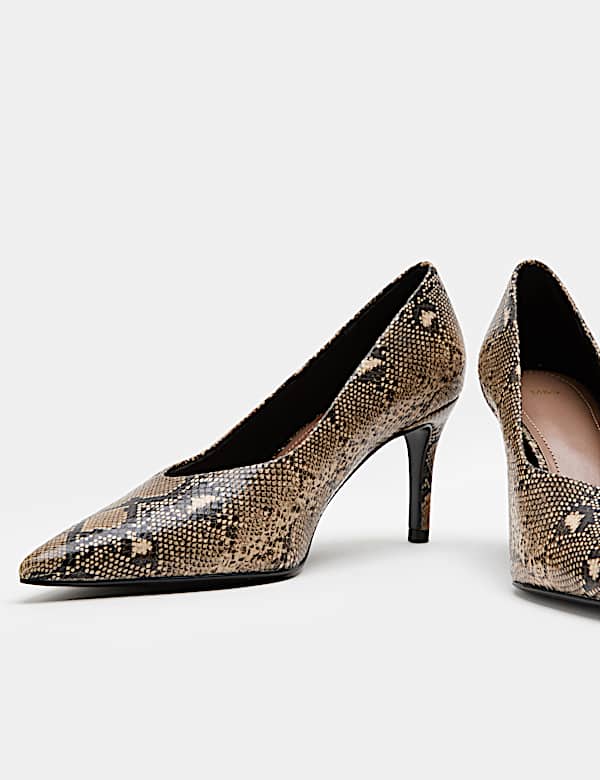 Snake Print Stiletto Heel Pointed Court Shoes - VN