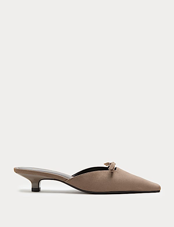 Bow Detail Kitten Heel Chisel Toe Mules - DK