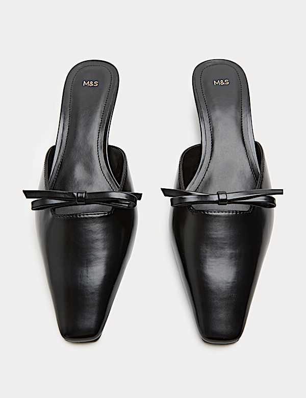 Bow Detail Kitten Heel Square Toe Mules | BLACK | Heels | M&S DE