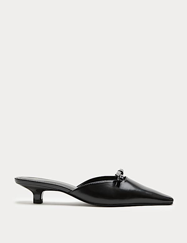 Bow Detail Kitten Heel Square Toe Mules - BE