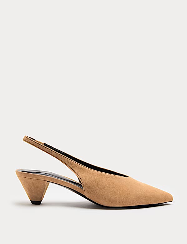 Suede Cone Heel Pointed Slingback Court Shoes - RO