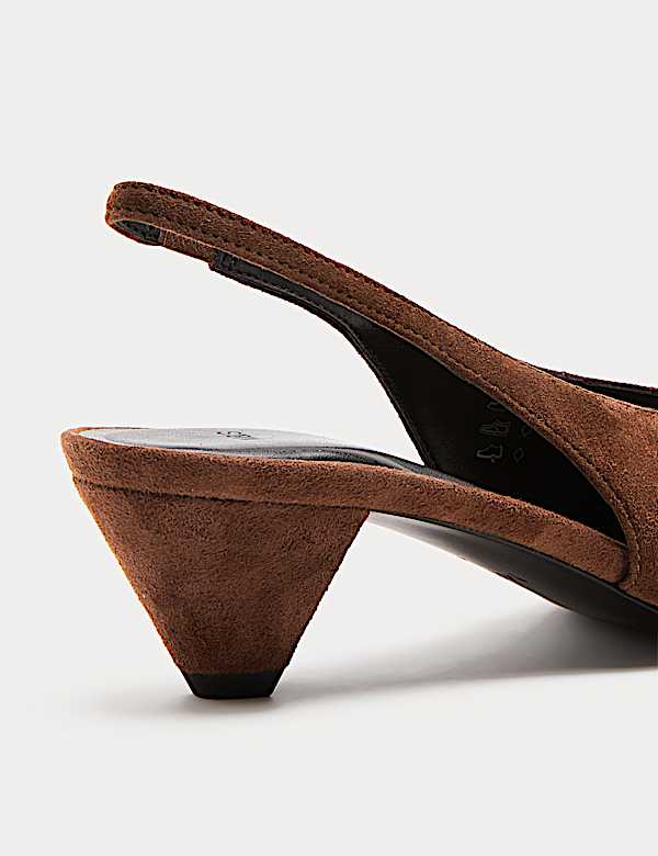 Suede Cone Heel Pointed Slingback Court Shoes - GR