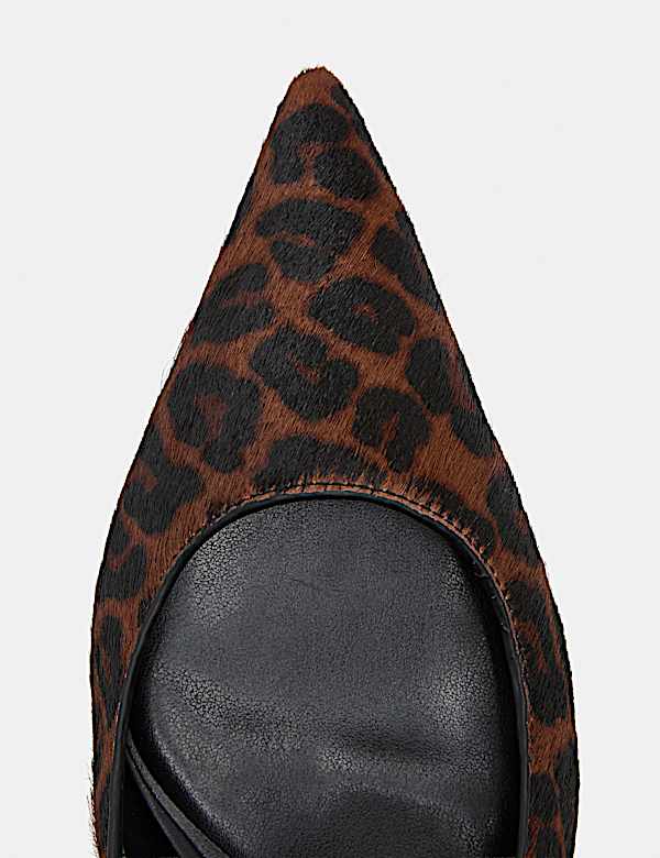 Hair On Leopard Print Kitten Heel Slingback Shoes - VN