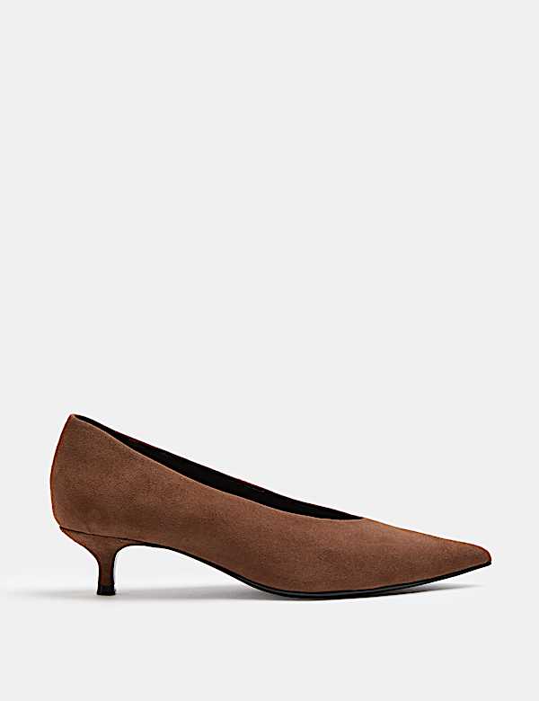 Suede Kitten Heel Pointed Court Shoes - BG