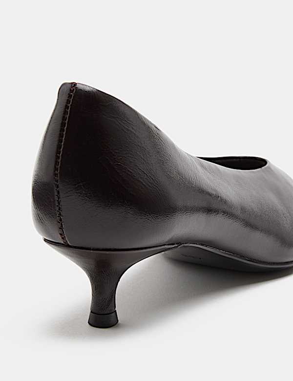 Leather Kitten Heel Pointed Court Shoes - EE