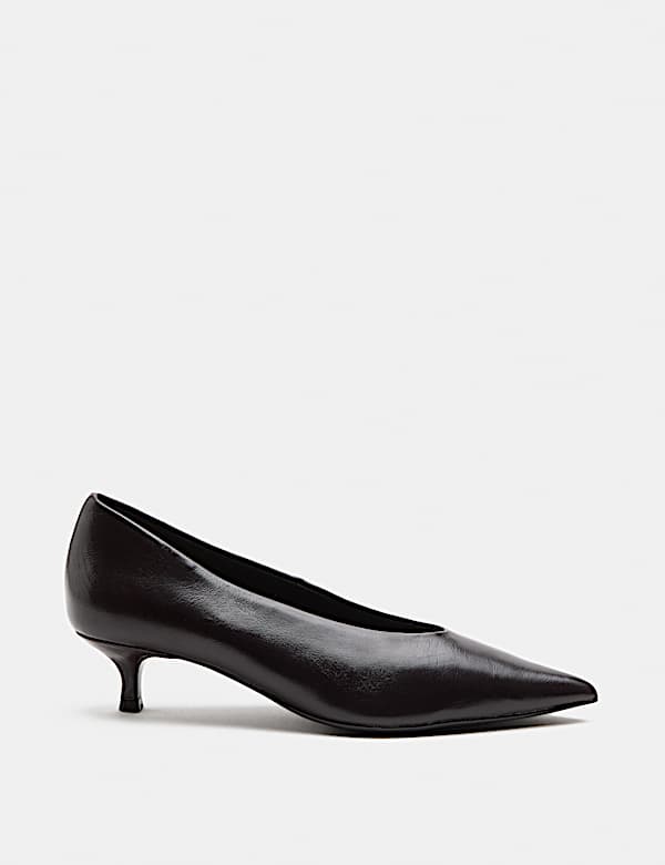Leather Kitten Heel Pointed Court Shoes - EE