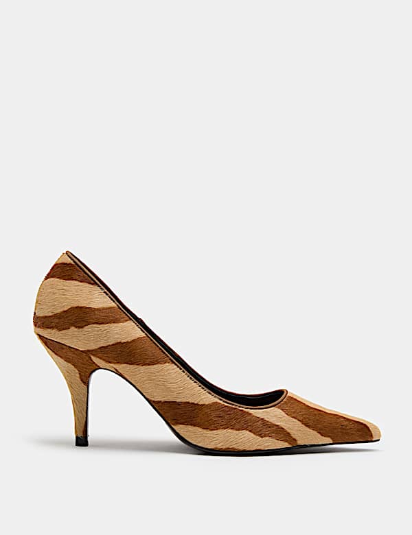 Hair On Animal Print Stiletto Heel Court Shoes - VN
