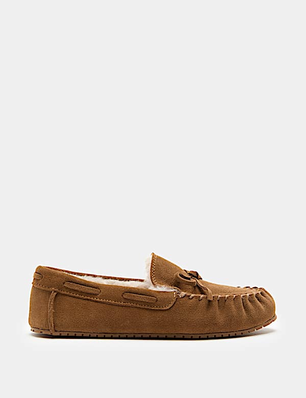 Suede Faux Fur Lined Moccasin Slippers - CY