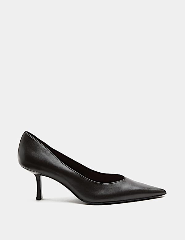 Leather Kitten Heel Pointed Court Shoes - AL