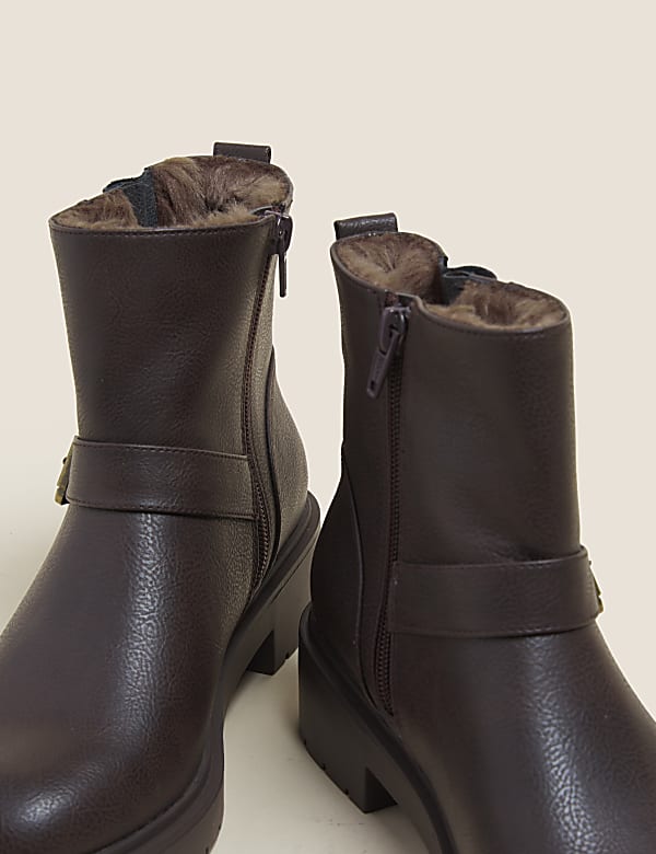 Biker Faux Fur Buckle Ankle Boots