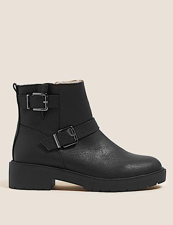 Biker Faux Fur Buckle Ankle Boots