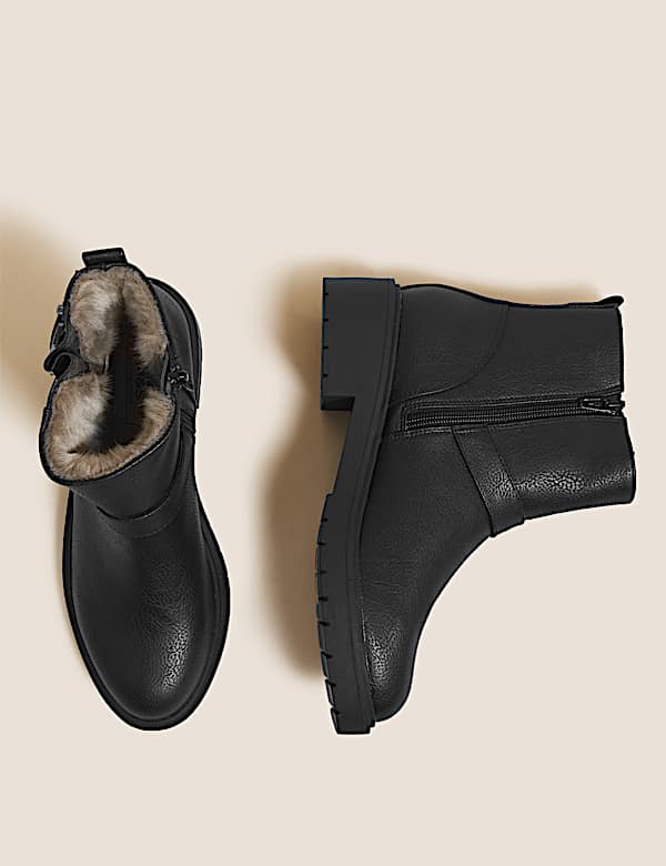Biker Faux Fur Buckle Ankle Boots