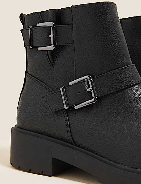 Biker Faux Fur Buckle Ankle Boots
