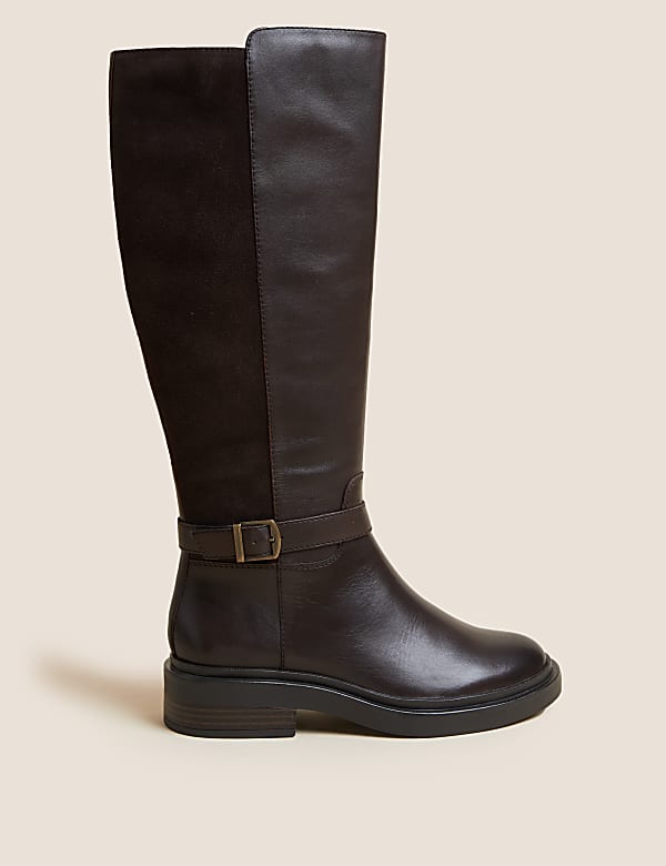 Buy Wide Fit Leather Flat Knee High Boots at Marks Spencer