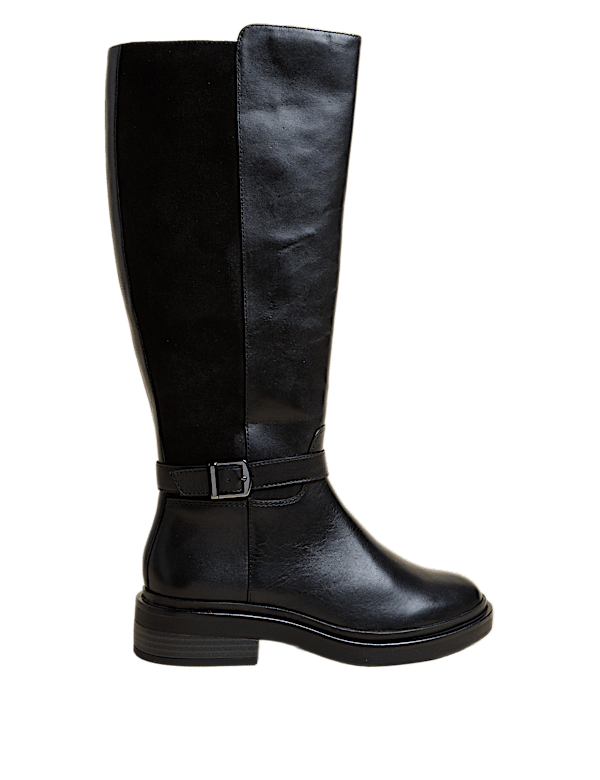 Wide Fit Leather Flat Knee High Boots