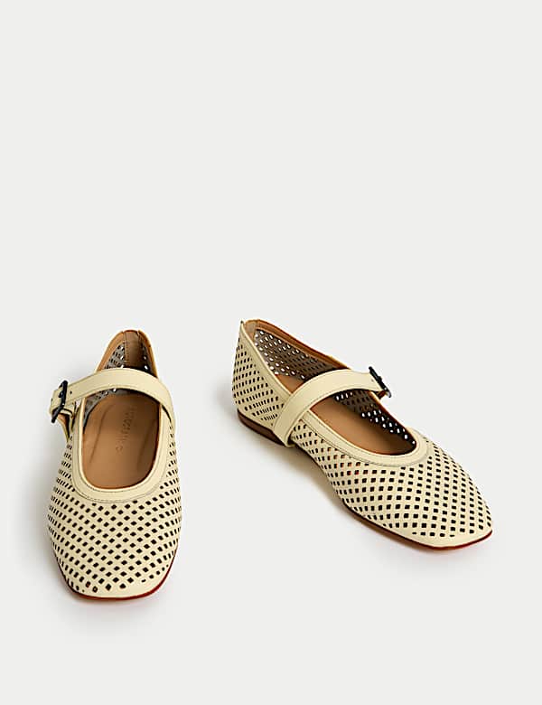 Leather Flat Ballet Pumps - HU