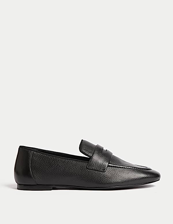 Leather Slip On Flat Loafers - BE