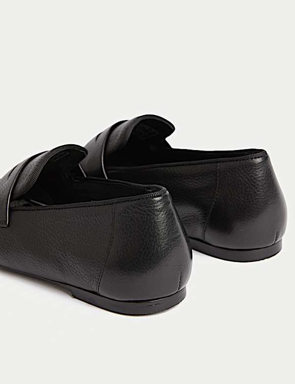 Leather Slip On Flat Loafers - NL
