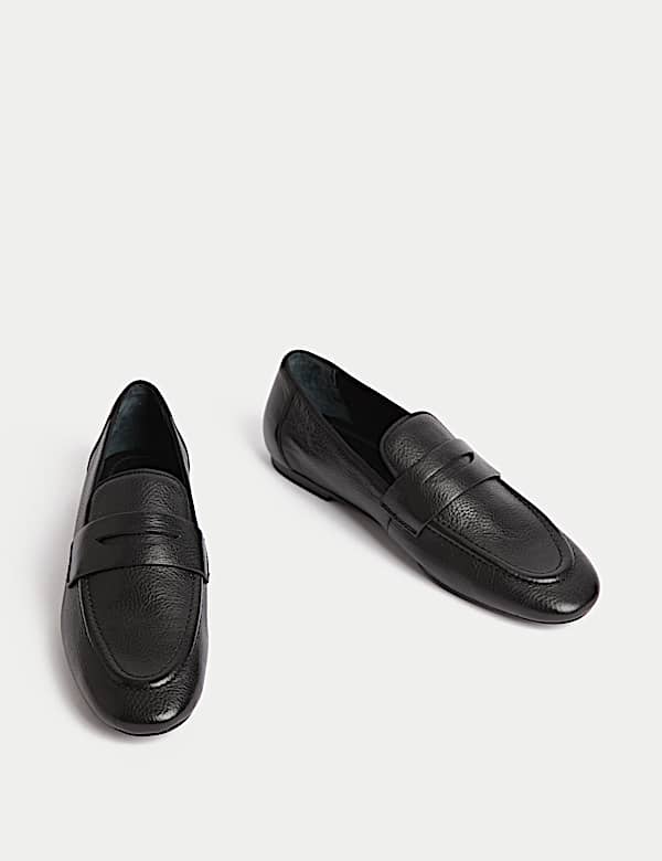 Leather Slip On Flat Loafers - NL