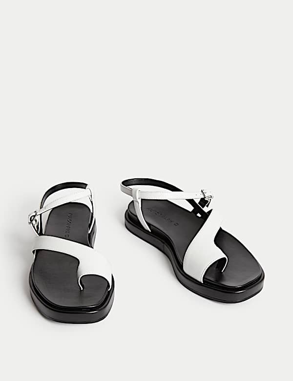 Leather Buckle Strappy Sandals - FR
