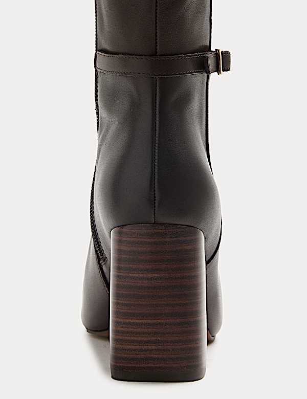 Leather Block Heel Knee High Boots - CA
