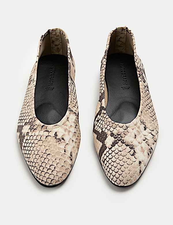 Leather Snake Print Flat Ballet Pumps - CZ