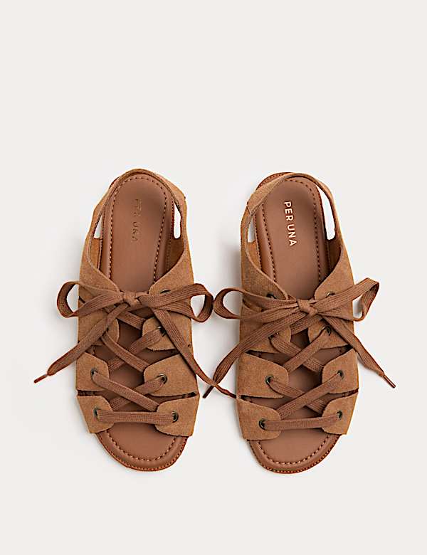 Suede Lace Up Flat Gladiator Sandals | TAN | Sandals | M&S ES