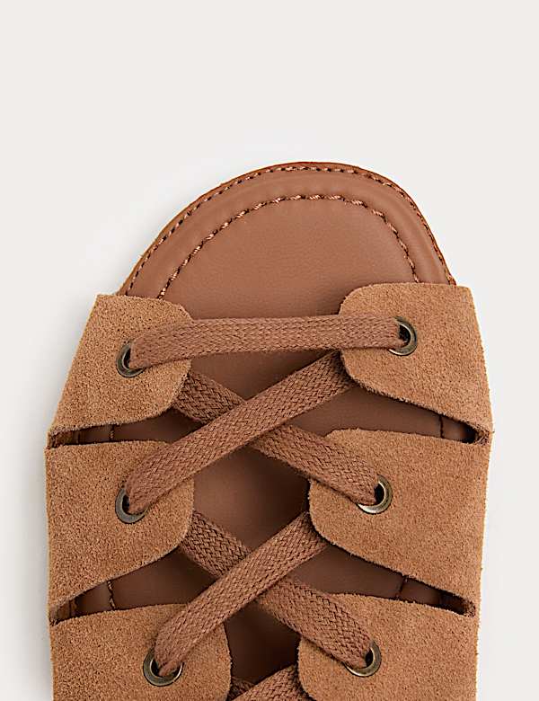 Suede Lace Up Flat Gladiator Sandals - HR