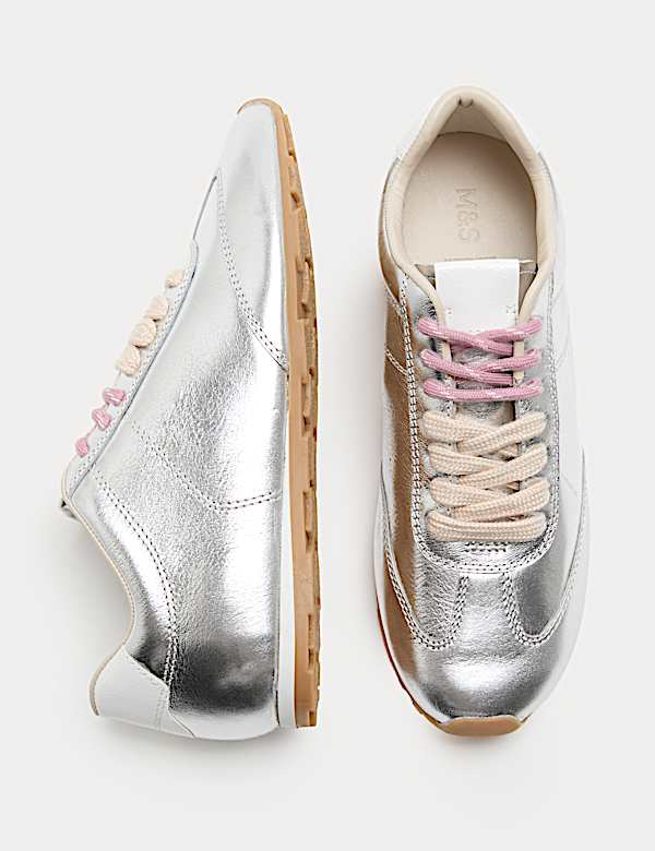Leather Metallic Double Lace Trainers - MX