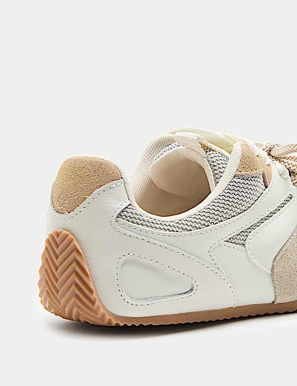 Leather Mix Lace Up Retro Trainers - DE