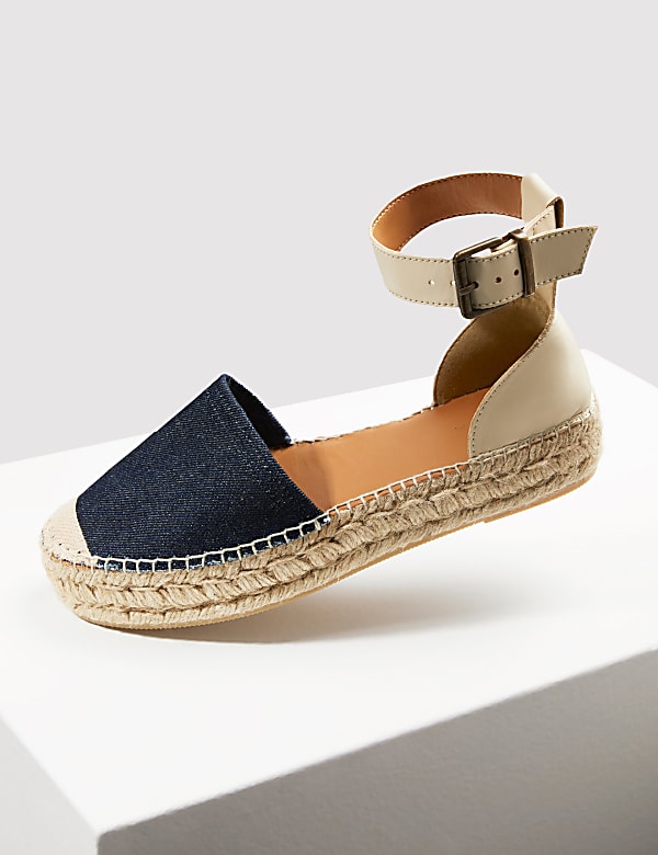 Leather Ankle Strap Flatform Espadrilles - AL