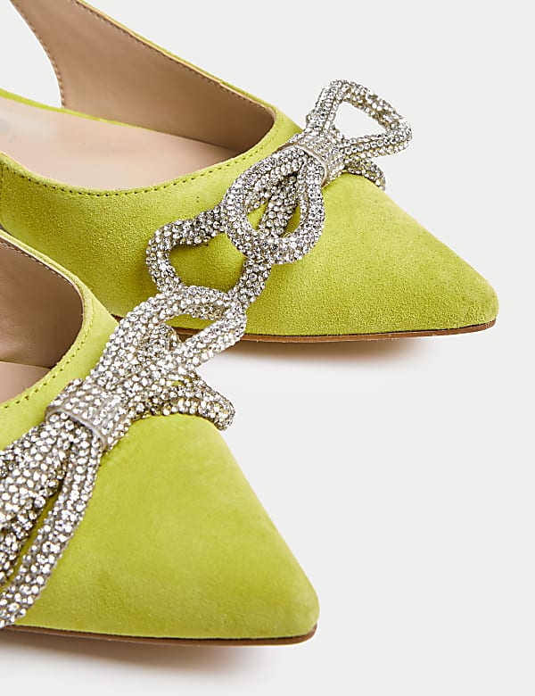 Suede Embellished Bow Slingback Shoes