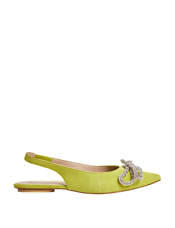 Suede Embellished Bow Slingback Shoes