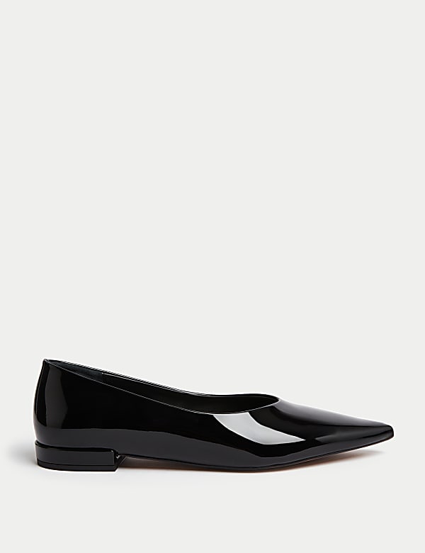 Patent Flat Pointed Pumps BLACK Shoes M S AL