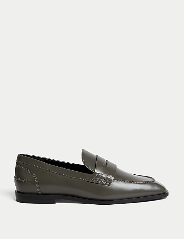 Leather Flat Square Toe Loafers - IL