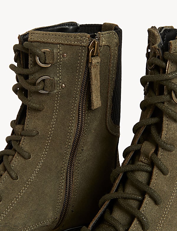 Suede lace up booties flat shop
